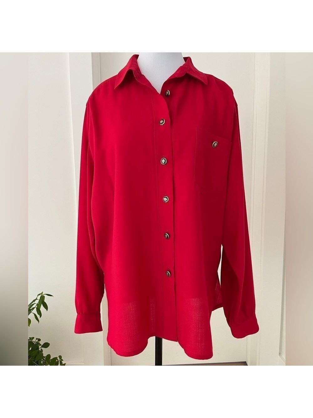 CITY COMBI Delmod Wool Blend Long Sleeve Button Front Shirt Office Casual Chic